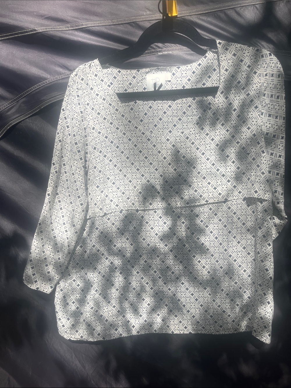 HD in Paris White Blouse with Black Geometric Print